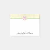 Gele Gingham Roze Bloem gepersonaliseerd Post-it® Notes (Voorkant)