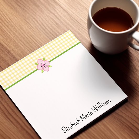 Gele Gingham Roze Bloem gepersonaliseerd Post-it® Notes