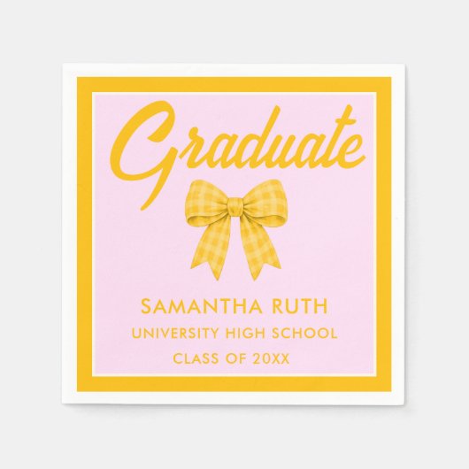 Gele Gingham Strik DiploMaaierfeest Servet (Voorkant)