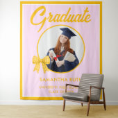 Gele Gingham Strik Foto Afstudeerbackdrop Wandkleed (In situ)