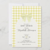 Gele Gingham Strik Geslacht Neutrale Baby Shower Kaart (Voorkant)