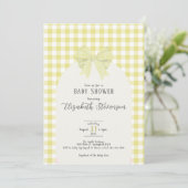 Gele Gingham Strik Geslacht Neutrale Baby Shower Kaart (Staand voorkant)