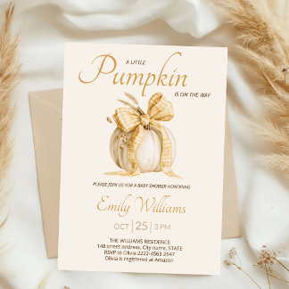 Gele Gingham Strik Herfst Pompoen Baby Shower Kaart