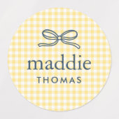 Gele Gingham Strik Monogram met Strik Labels (Design 2)