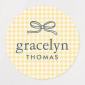 Gele Gingham Strik Monogram met Strik Labels (Design 1)