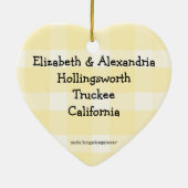 Gele Gingham Twin Girls Eerste Kerstmis Keramisch Ornament (Achterkant)