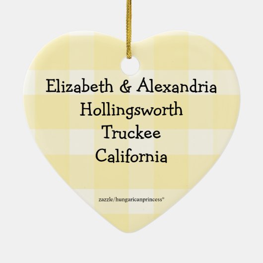 Gele Gingham Twin Girls Eerste Kerstmis Keramisch Ornament (Achterkant)