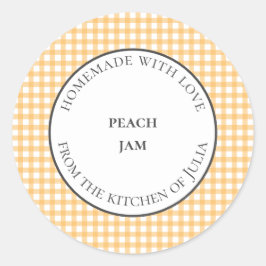 Gele gingham voedselpotlabels voor zelfgemaakte ca ronde sticker