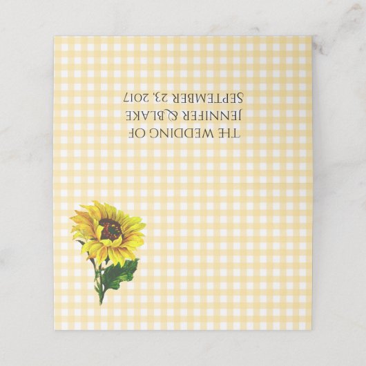 Gele Gingham Wedding Gevouwen Plaats Kaart Plaatskaartje (Buitenkant ongevouwen)