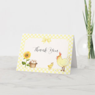 Gele Gingham Zonnebloem Kuiken Baby Shower Bedankkaart
