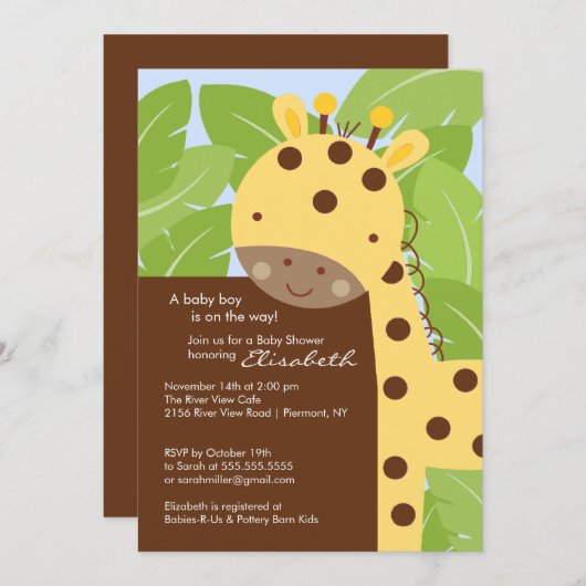 Gele Giraffe Baby shower Kaart (Voorkant / Achterkant)
