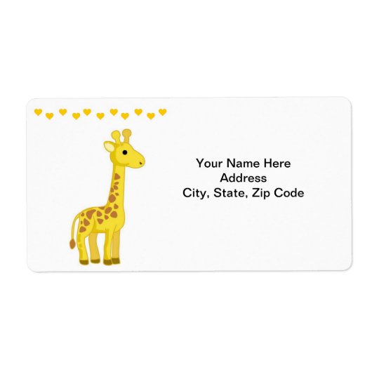 Gele Giraffe Harten Labels (Voorkant)