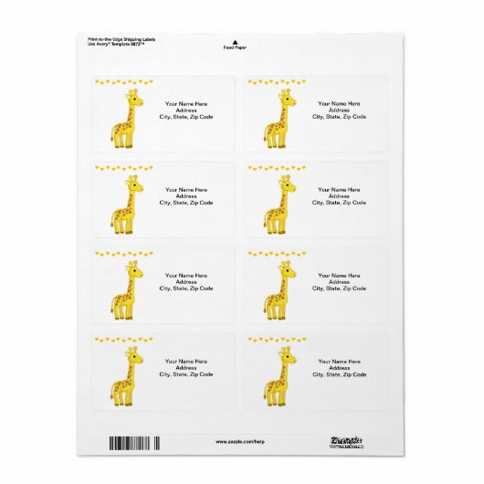 Gele Giraffe Harten Labels (Full Sheet)