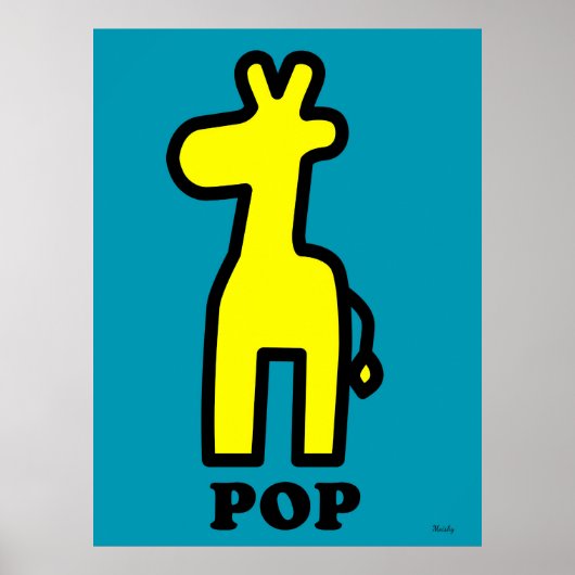 Gele Giraffe Pop Art Bold Cartoon Silhouet Poster (Voorkant)