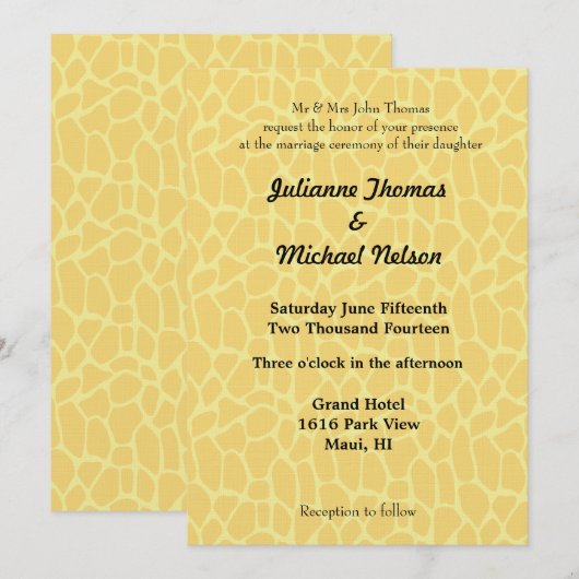 Gele Giraffe Print Bruiloft Kaart (Voorkant / Achterkant)