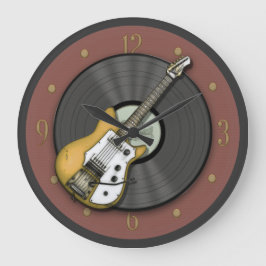 gele gitaar en vinylplaat wandklok