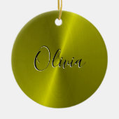 Gele glanzende faux metal keramisch ornament (Voorkant)