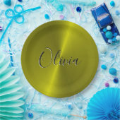 Gele glanzende faux metal papieren bordje (Feest)