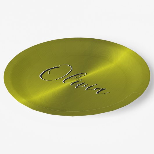 Gele glanzende faux metal papieren bordje (Gekanteld)