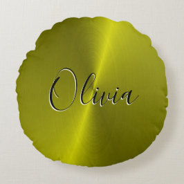 Gele glanzende faux metal rond kussen