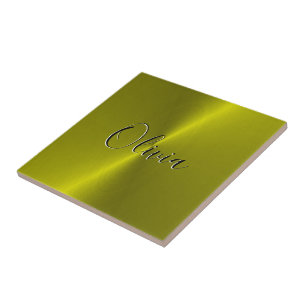 Gele glanzende faux metal tegeltje