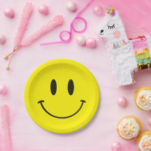 Gele Glimlach Een Gelukkig Dude/Gal 1e Verjaardag Papieren Bordje