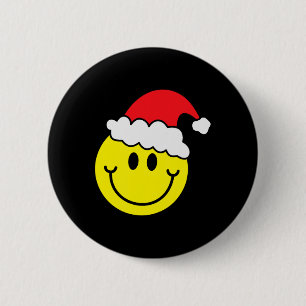 Gele glimlach gezicht kerst shirt kerstman hoed gl ronde button 5,7 cm