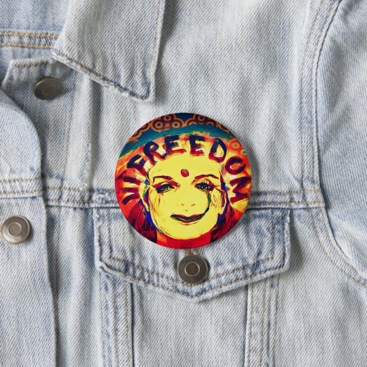 Gele glimlach voor vrijheid ronde button 7,6 cm (In situ)