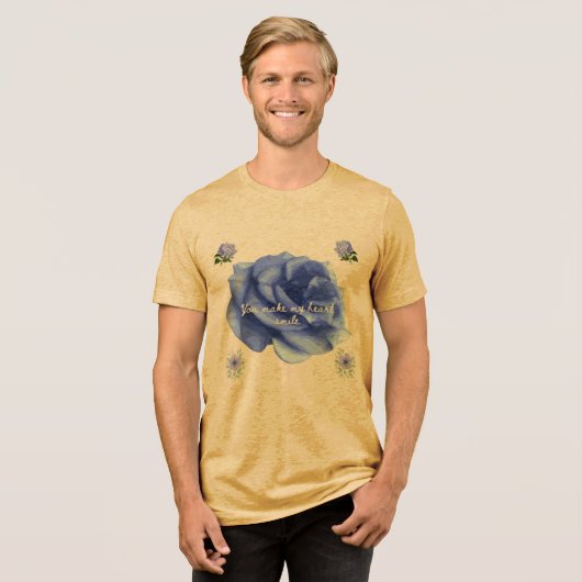 Gele glimlachende hart Tri-Blend shirt (Voorkant volledig)
