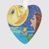 Gele glimlachende moonvangsterren Fantasy Woman Ornament (voorkant)