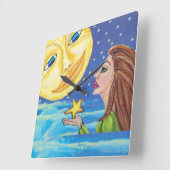 Gele glimlachende moonvangsterren Fantasy Woman Vierkante Klok (Hoek)