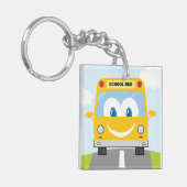 Gele glimlachende schoolbus sleutelhanger (Voorkant Links)