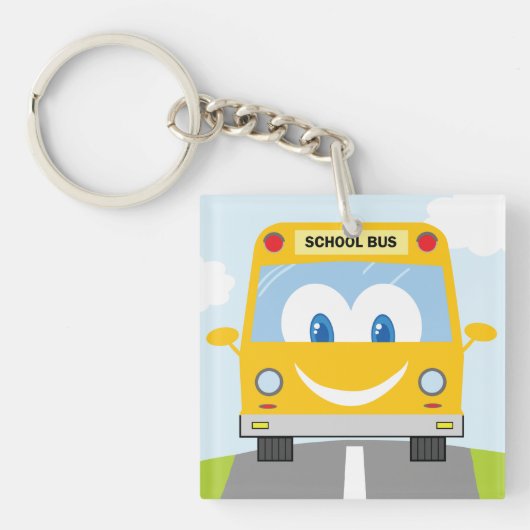 Gele glimlachende schoolbus sleutelhanger (Voorkant)