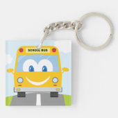 Gele glimlachende schoolbus sleutelhanger (Achterkant)