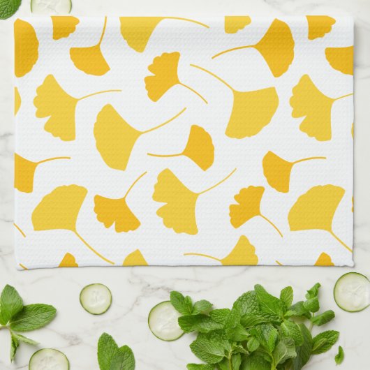 Gele glinkgo Leaf Pattern Theedoek (Gevouwen)