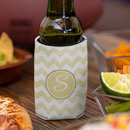 Gele Glitter Chevron met monogram Blikjeskoeler