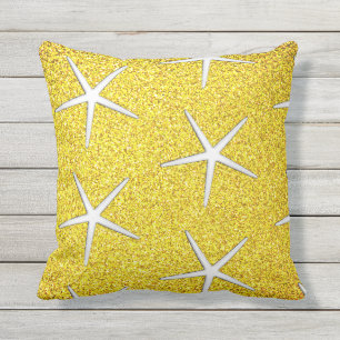 Gele Glitter Gold Sparkle Starfish Patronen Cute Buitenkussen