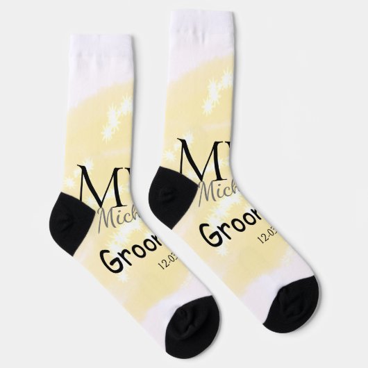 Gele glitter voegt jouw naam groomsmen cadeau toe sokken (Rechts)