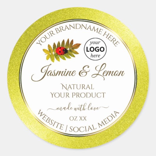Gele Glitter White Product Labels Ladybug Logo (Voorkant)