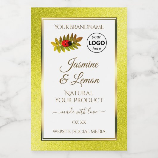 Gele Glitter White Product Labels Ladybug Logo Voedselcontainer Etiket (Enkel label)