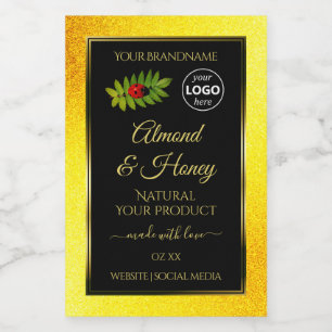 Gele glitters Zwarte productlabels Lieveheersbeest Voedselcontainer Etiket