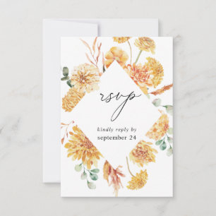 Gele Golden Floral w Meal RSVP Kaartje