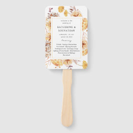 Gele Golden Floral Wedding Programme Hand Fan Handwaaier