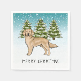Gele Golden Retriever Blue Winter Christmas Servet