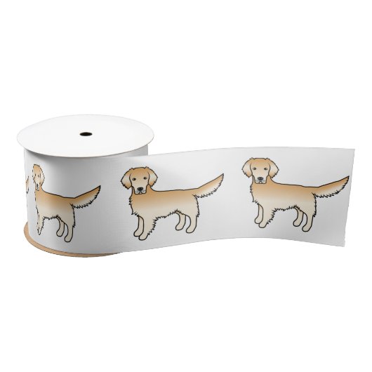 Gele Golden Retriever Cute Cartoon Dogs Satijnen Lint (Spoel)