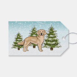 Gele Golden Retriever Dog Blue Snowy Christmas Cadeaulabel