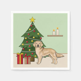 Gele Golden Retriever en feestelijke kerstboom Servet