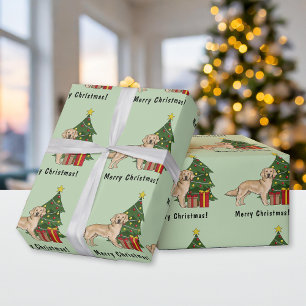 Gele Golden Retriever hond en kerstboom Cadeaupapier