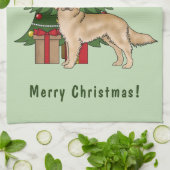 Gele Golden Retriever Hond met kerstboom Theedoek (Gevouwen)