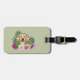 Gele Golden Retriever Kleurrijke Bloemen Bagagelabel